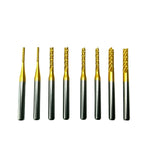 A 10-pack set of 1/8 inch shank TiN coated solid carbide corn teeth end mills for precision milling.