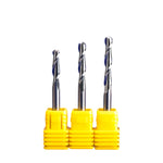 Three 4mm shank 2-flute solid carbide ball nose end mills for wood and acrylic carving.