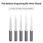 Five 4mm shank flat bottom engraving bits, ideal for precision carving in wood, acrylic, and plastics.