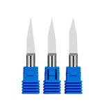 6mm shank flat bottom engraving bits with blue bases for CNC routing wood and acrylic.
