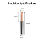 Dimensional drawing of the 6mm shank thread mill showing a 4.8mm cutting diameter and 18mm flute length.