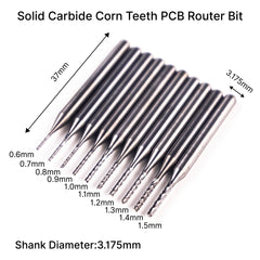 (10pcs)Solid Carbide Corn Teeth PCB Router Bit - 1/8" (3.175mm) Shank