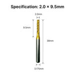 Dimensional specifications of the 1/8 inch shank corn teeth end mill, showing a 2mm cutting diameter and 9.5mm flute length.