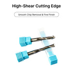 Close-up of the high-shear cutting edge on a 6mm ball nose end mill, engineered for smooth chip removal and fine surface finishes.