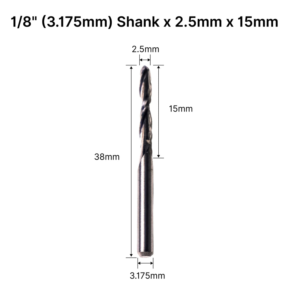 MAXMAKE 2.5mm Ball Nose CNC Bit, 1/8" (3.175mm) Shank, 15mm Flute Length Technical Specifications for 3D Carving