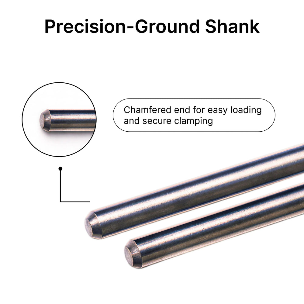 Precision-Ground 1/8" Shank with Chamfered End for Easy Loading and Secure Clamping in Desktop CNC Router Collets