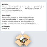 MAXMAKE CNC Starter Kit contents including aluminum, epoxy board, copper-clad laminate, and various CNC router bits for metal and non-metal carving.