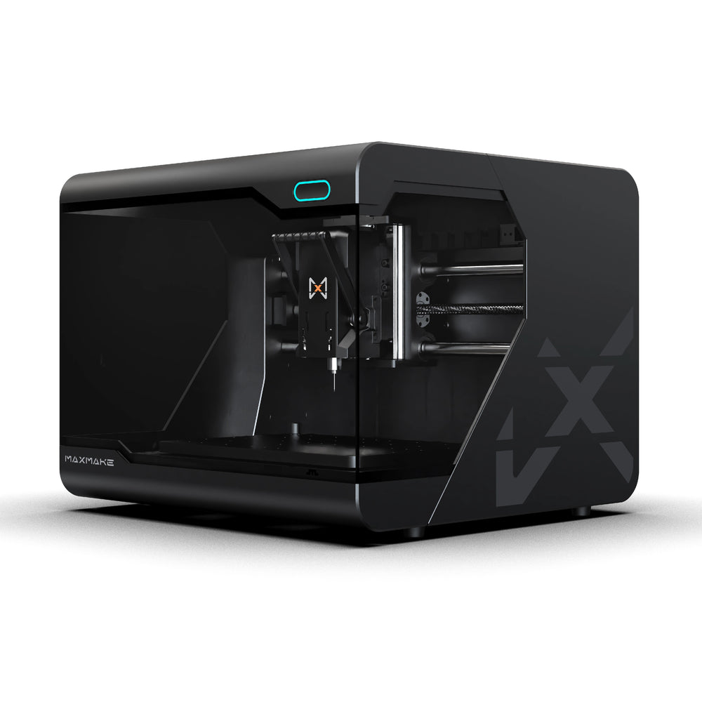 Maxmake HiMill D1S: rigid ball screw desktop CNC for milling, engraving & cutting. Precise cast aluminum base carving.