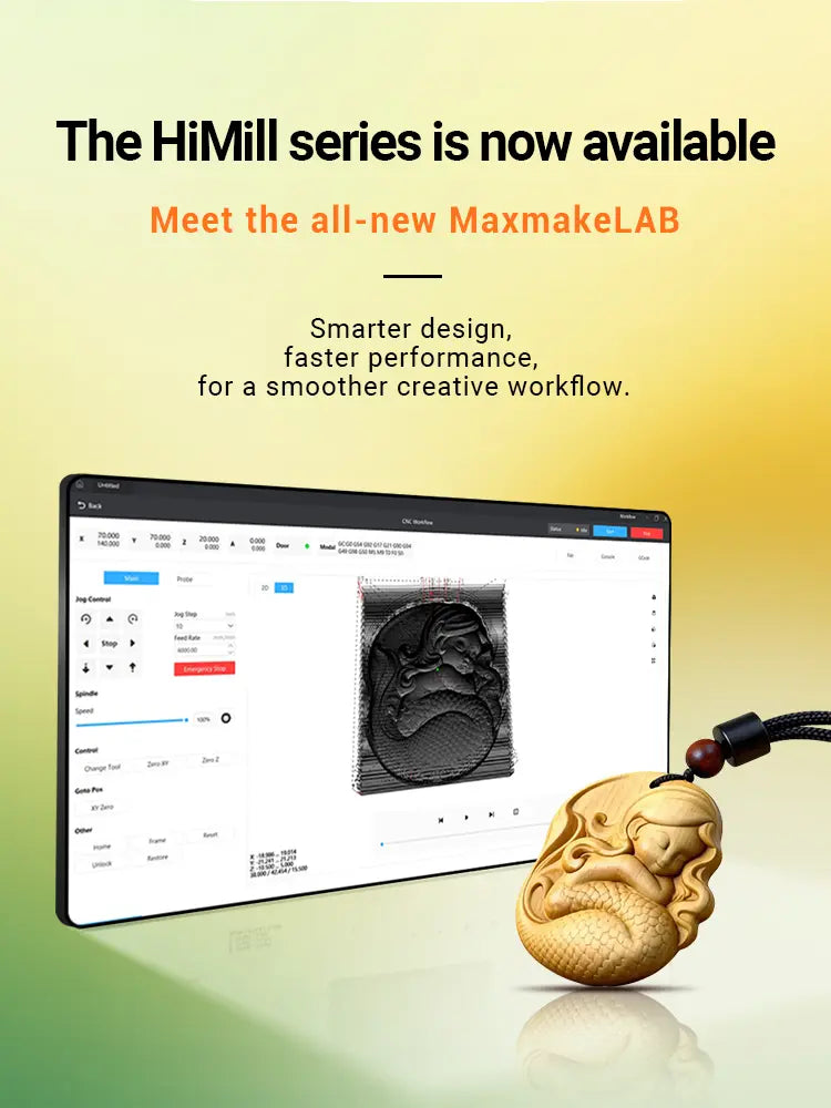 New MaxmakeLAB software interface for HiMill series desktop CNC machines, featuring optimized workflow and professional CNC control systems.