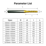 Specifications and size chart for MAXMAKE 1/8 inch shank TiN coated corn teeth end mills.