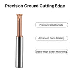 Close-up highlighting the precision ground cutting edge, premium solid carbide material, and stable high-speed machining capabilities.