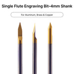 4mm shank single flute engraving bits, specifically designed for precision carving in non-ferrous metals like aluminum, brass, and copper.