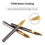 Close-up of the TiAlN nano coating on the engraving bit, providing enhanced wear resistance and longer tool life.
