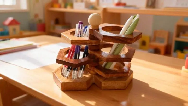 DIY Rotating Hexagon Wood Desk Organizer | Desktop CNC Project✏️🪵