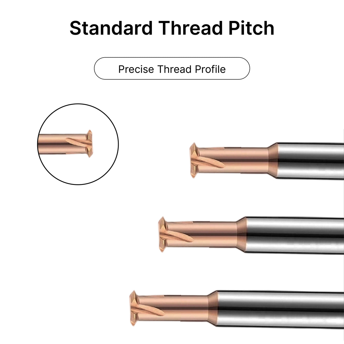Close-up of the standard thread pitch on the 6mm thread mill, ensuring a precise thread profile.
