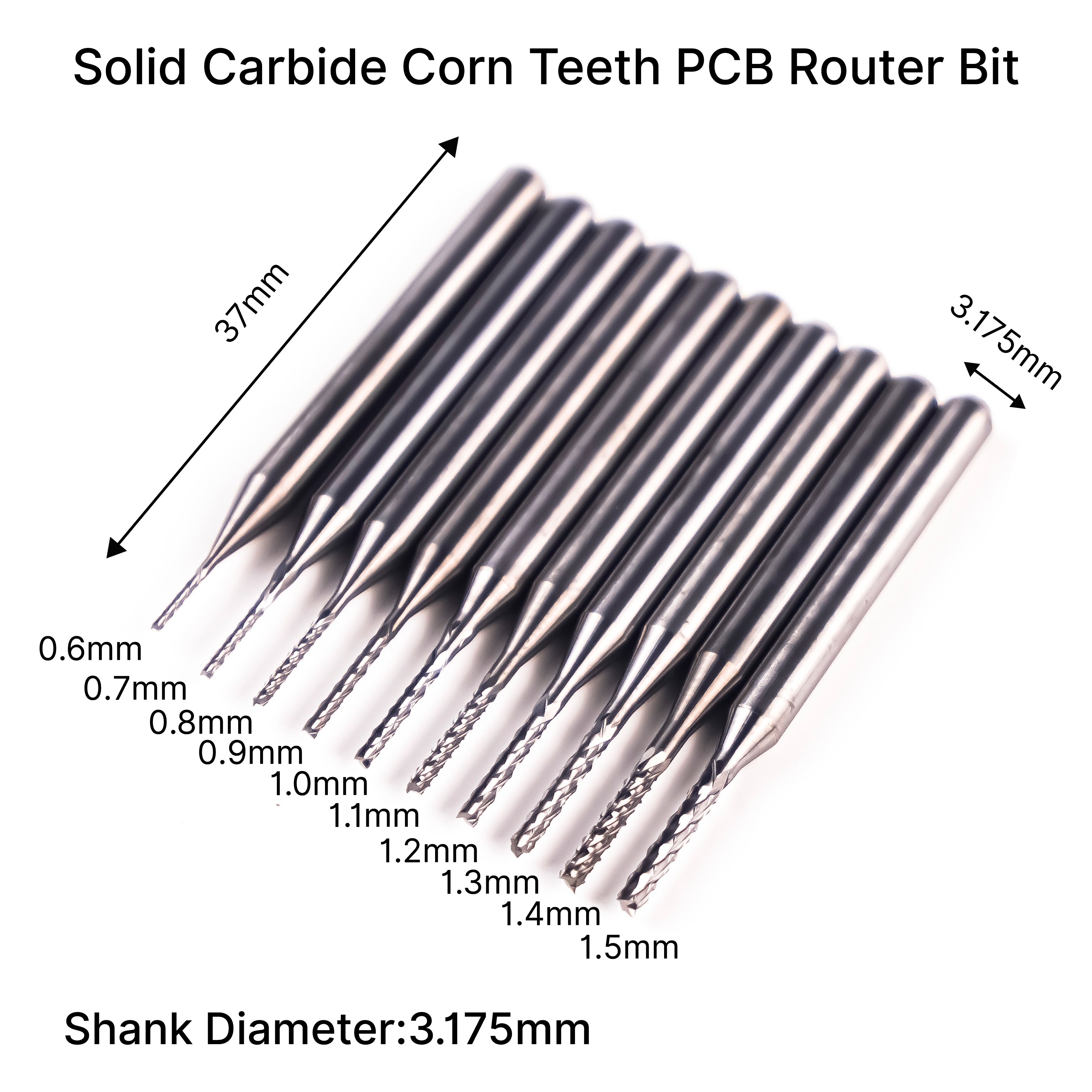 (10pcs)Solid Carbide Corn Teeth PCB Router Bit - 1/8" (3.175mm) Shank
