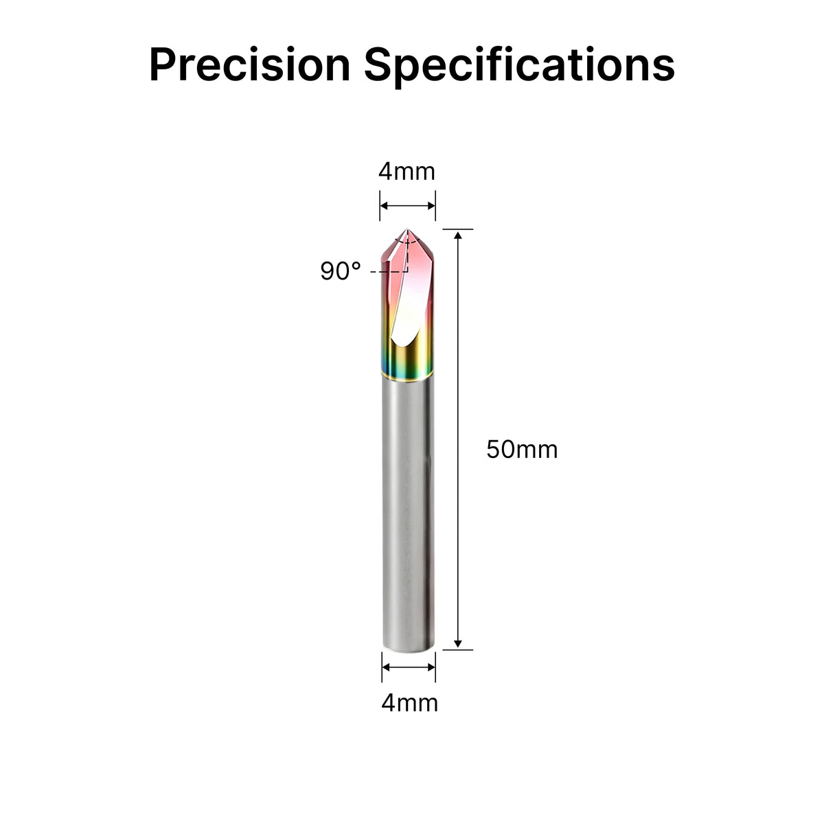 Dimensional drawing of the 4mm shank 90-degree chamfer mill.