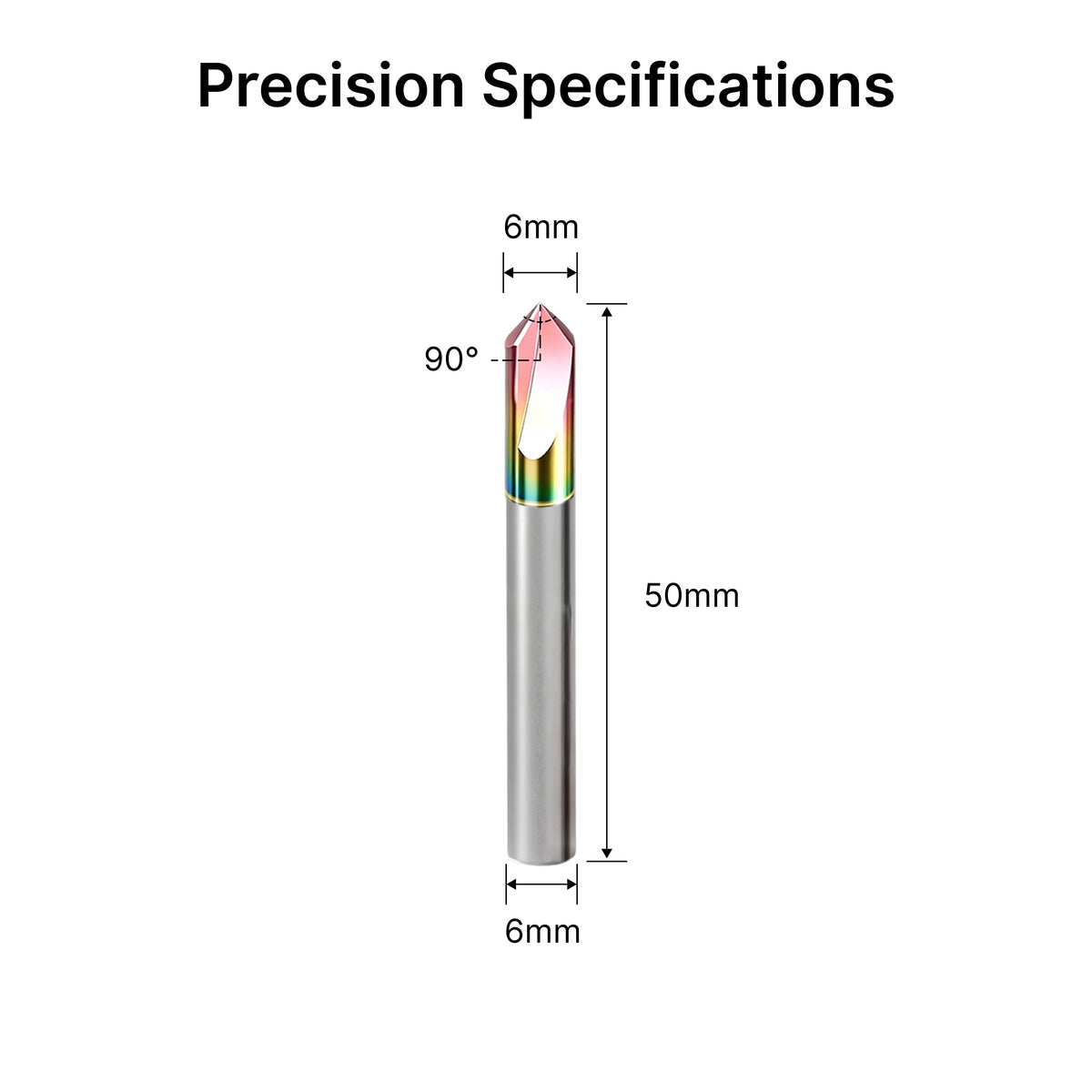Dimensional drawing of the 6mm shank 90-degree chamfer mill.