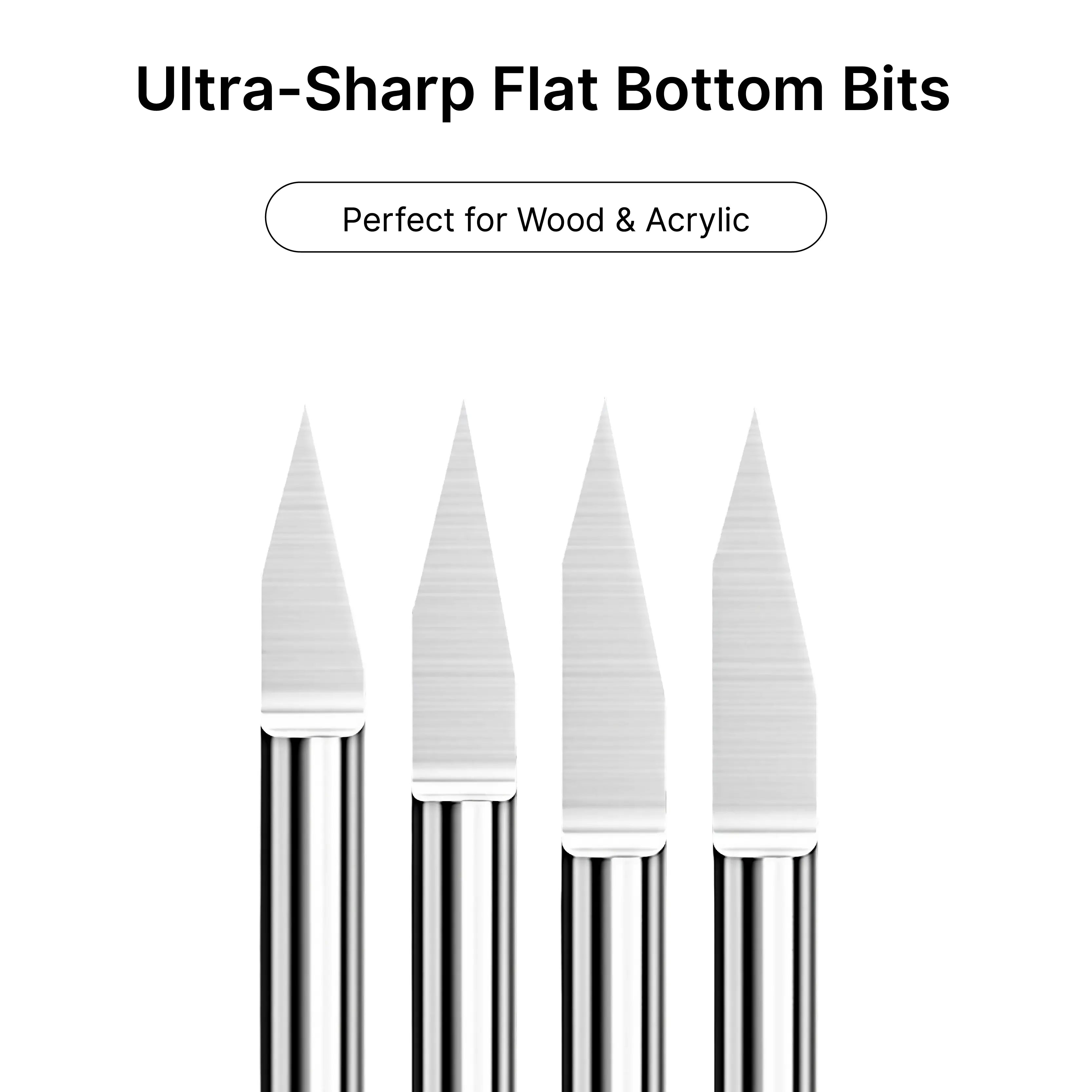 Ultra-Sharp Flat Bottom Engraving Bits for CNC Wood and Acrylic Work