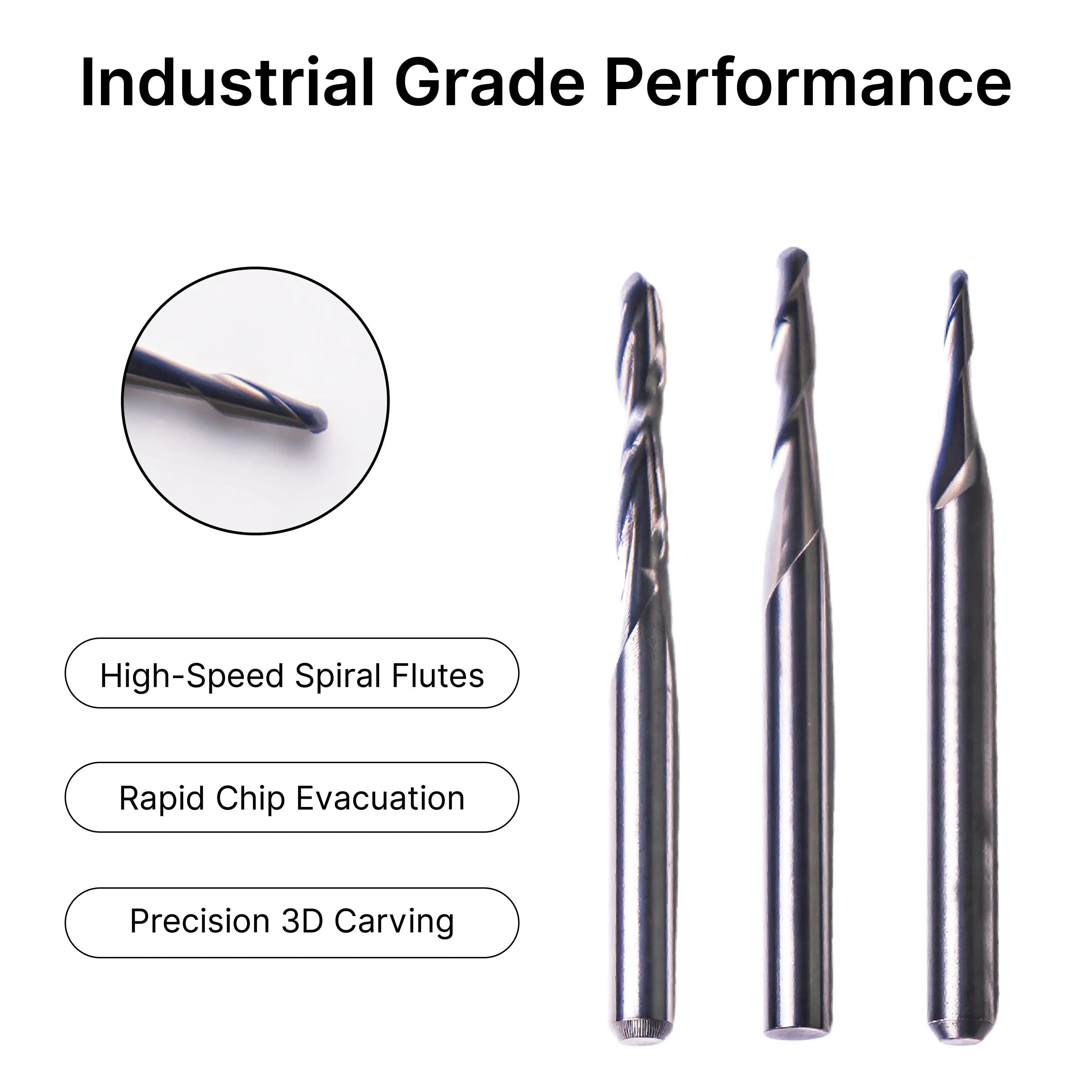 Industrial 2-Flute Spiral Ball Nose CNC Bit with Rapid Chip Evacuation for Precision 3D Wood and Acrylic Carving
