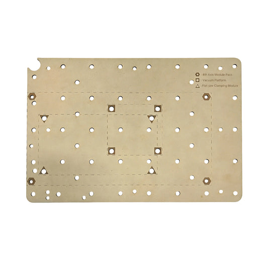 Pre-drilled grid MDF spoilboard for easy workholding and clamping.