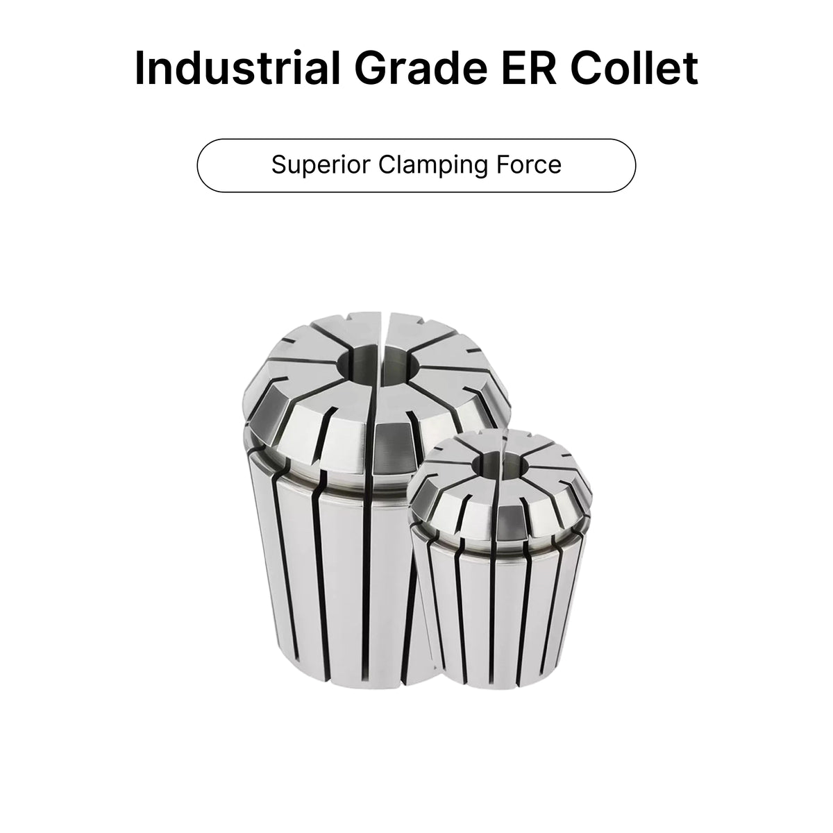 Industrial grade ER11 collets providing superior clamping force for CNC router bits.