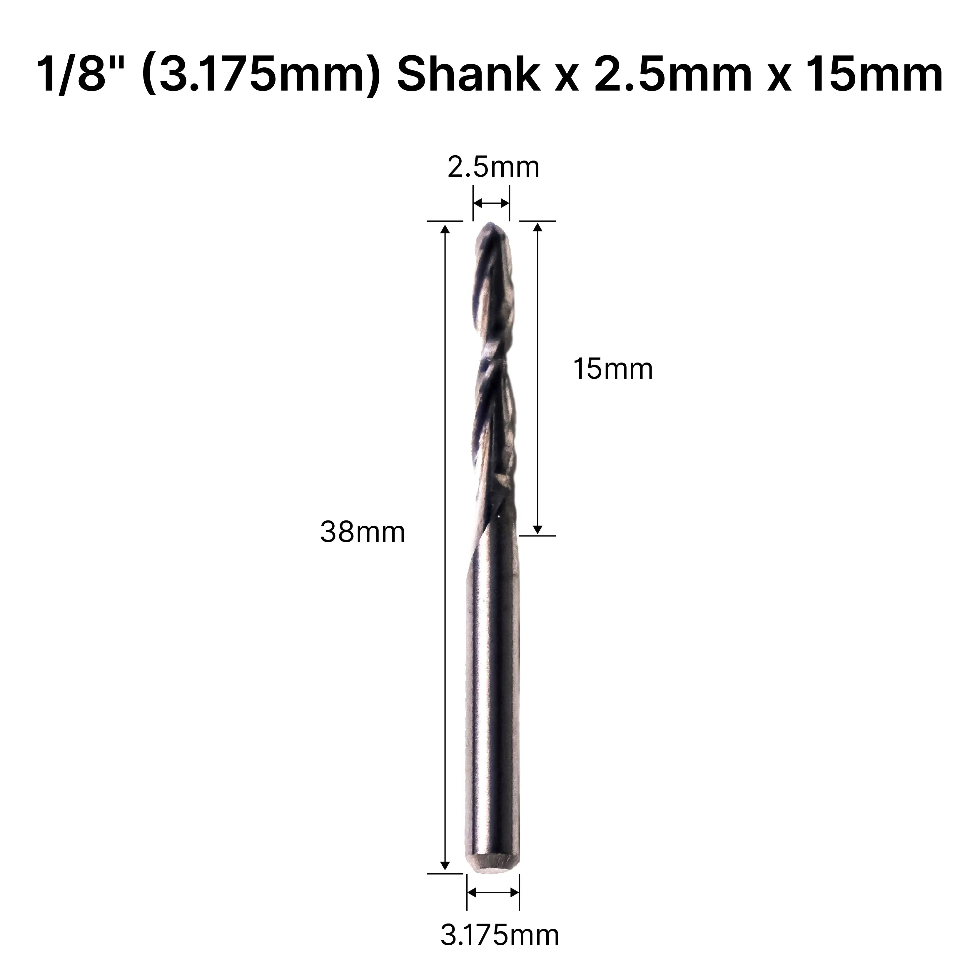 MAXMAKE 2.5mm Ball Nose CNC Bit, 1/8" (3.175mm) Shank, 15mm Flute Length Technical Specifications for 3D Carving