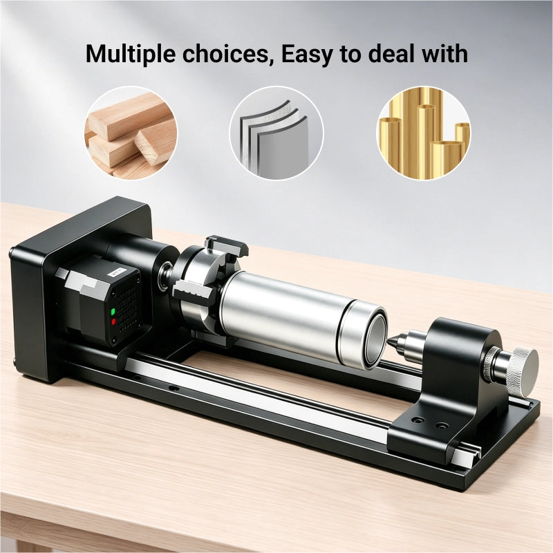 MAXMAKE 4th axis module multiple chuck choices – easy to deal with different workpiece sizes, including external clamping and internal expansion options.