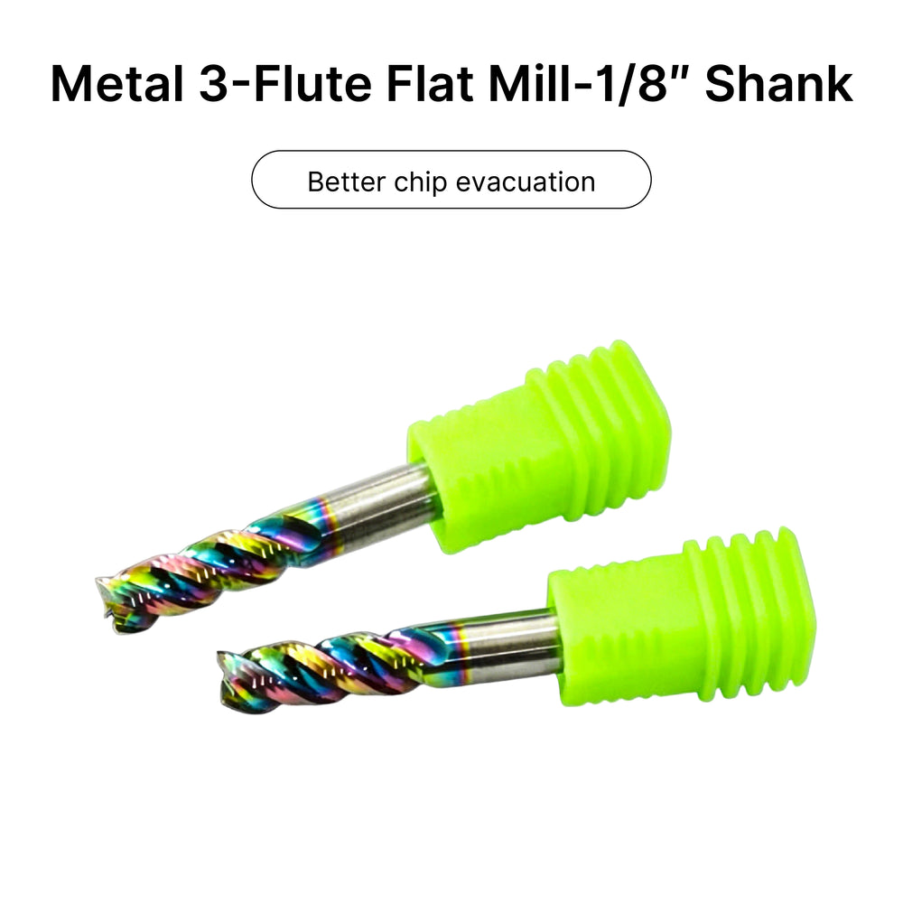 MAXMAKE CNC 3-Flute Up-Cut Spiral End Mill for Aluminum, 1/8" Shank with better chip evacuation.
