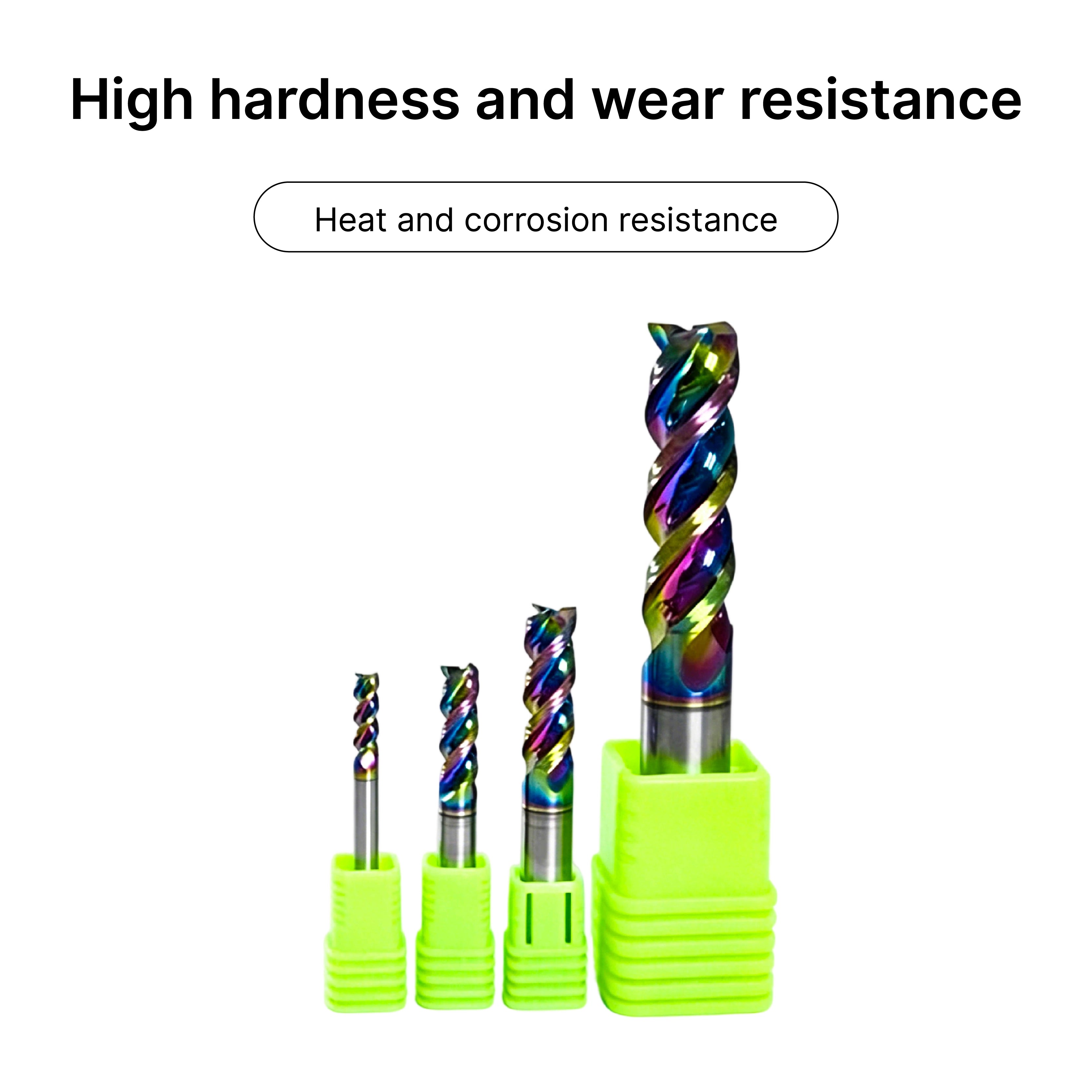 MAXMAKE CNC wear and heat-resistant 3-flute end mills in multiple sizes for professional metalwork.
