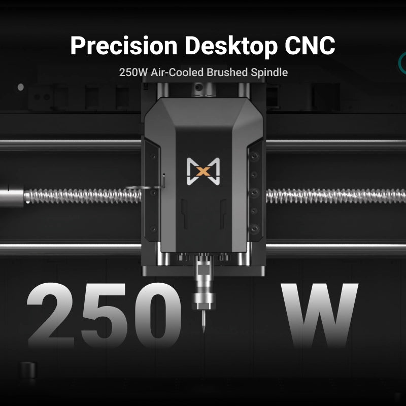 Powerful 250W air-cooled brushed spindle on the MAXMAKE HiMill D1 desktop CNC, delivering consistent cutting power for wood and non-ferrous metals.