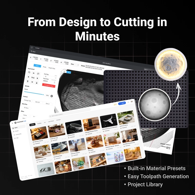 Easy-to-use guided CAM software for the MAXMAKE HiMill D1 entry-level CNC, making it simple to go from design to cutting in minutes.