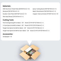 HiMill D1 CNC Kit for milling, engraving, and cutting aluminum, wood, and brass. Includes pro end mills and bits.