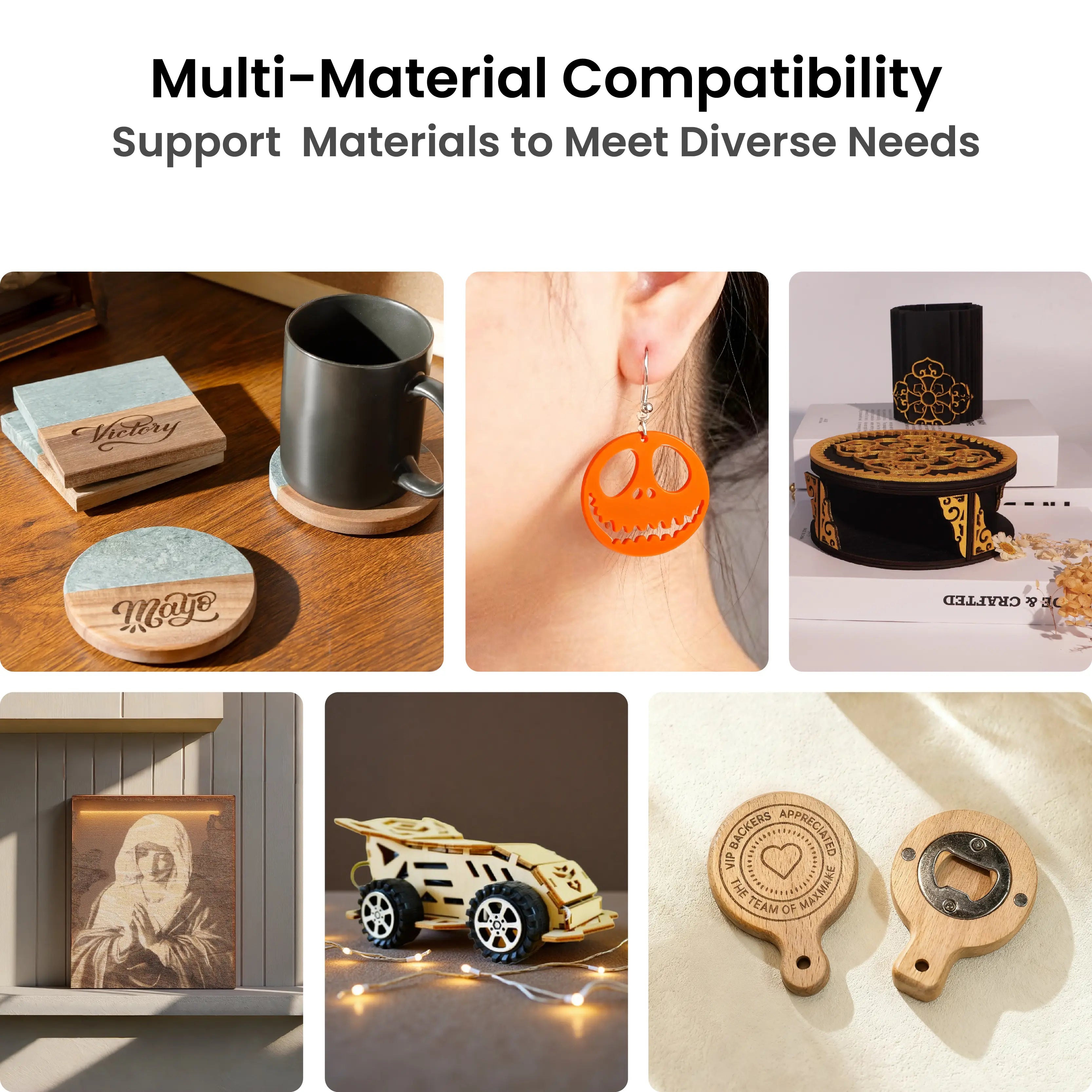 Maxmake HiMill D1 projects: CNC milling, carving, engraving and cutting on wood and acrylic. DIY maker kit.