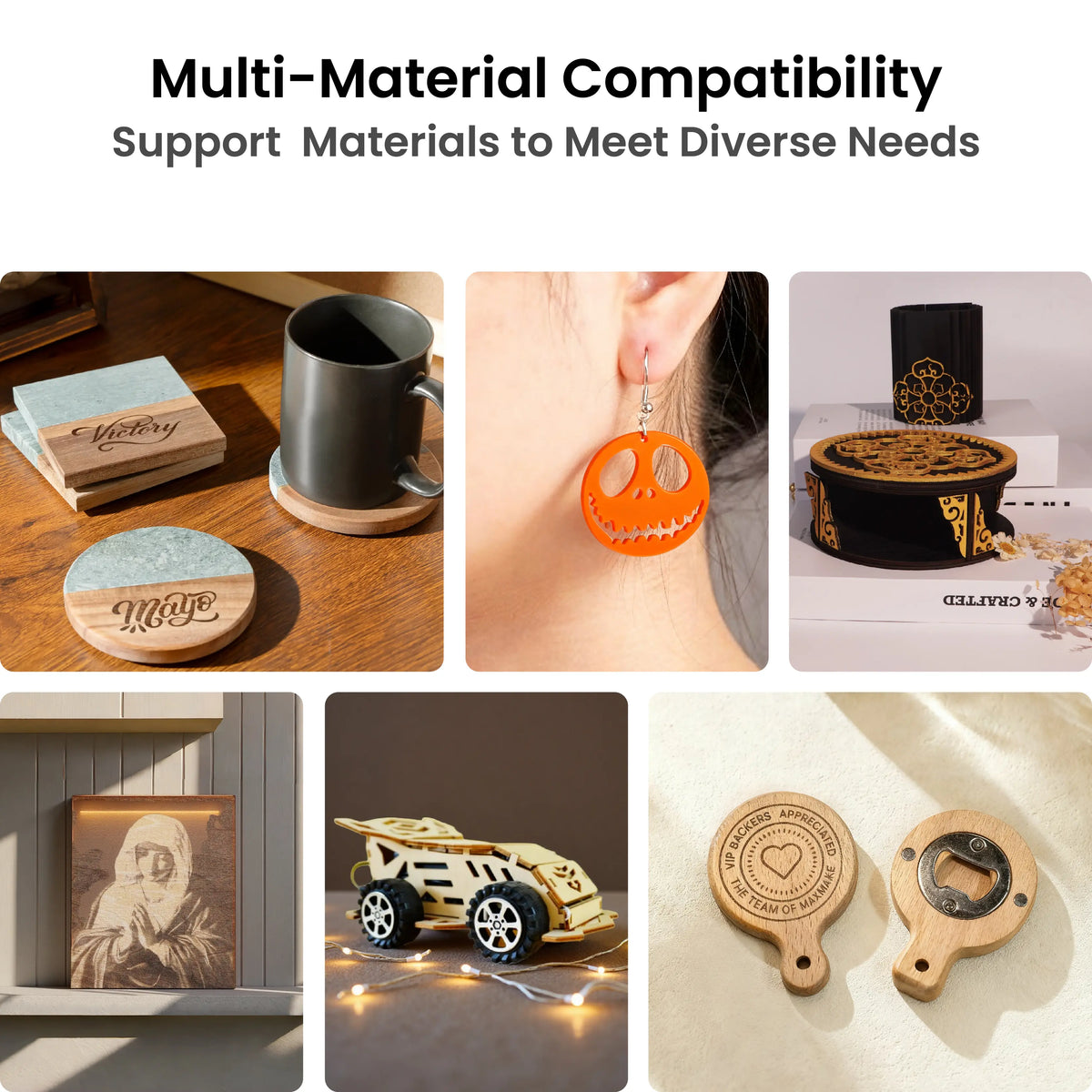Maxmake HiMill D1 projects: CNC milling, carving, engraving and cutting on wood and acrylic. DIY maker kit.