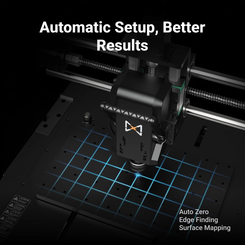 Automatic setup features of the MAXMAKE HiMill D1S desktop CNC, including auto zero, edge finding, and surface mapping for better machining results.