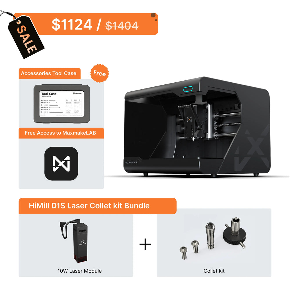 HiMill D1S Ball Screw CNC & 10W Laser Hybrid. 2-in-1 machine for Milling Metal & Laser Engraving. Bundle $1124.