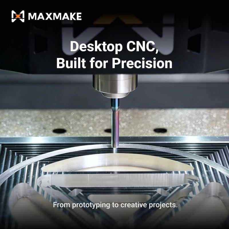 MAXMAKE HiMill D1S desktop CNC machine demonstrating high precision metal milling with flawless surface finish.