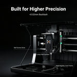 Internal hardware view of the MAXMAKE HiMill D1S desktop CNC, highlighting industrial ball screws, heavy-duty linear rails, and a rigid cast aluminum frame.