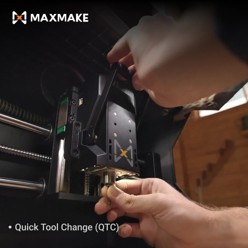 Quick Tool Change (QTC) system on the MAXMAKE HiMill D1S desktop CNC machine, allowing for faster workflow and less downtime.