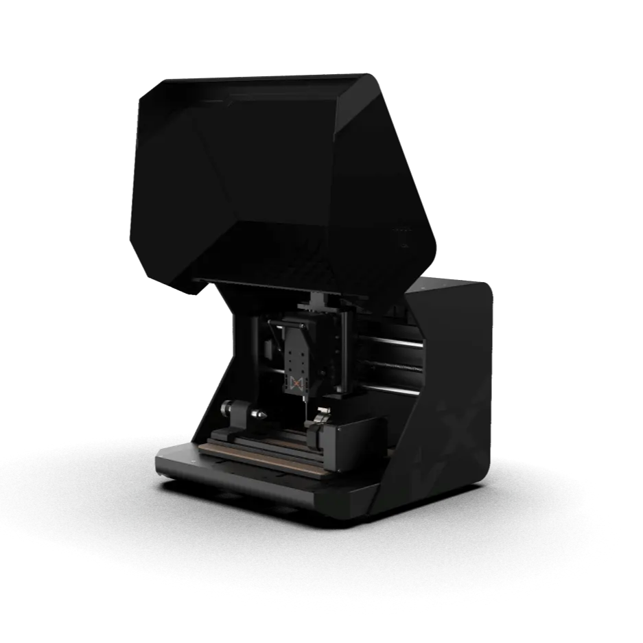 Maxmake HiMill D1S rigid aluminum base desktop CNC with 4th axis rotary for milling, carving, engraving and cutting.
