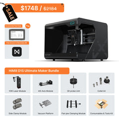 HiMill D1S All-in-One CNC. 4-Axis, 10W Laser & Vacuum Platform. Ball Screw Ultimate Bundle $1748.
