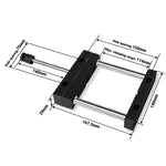 Technical drawing showing the exact dimensions and hole spacing of the MAXMAKE HiMill flat-jaw clamping module.