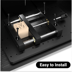 MAXMAKE HiMill flat-jaw vise securing a square wooden workpiece firmly for precise CNC carving.