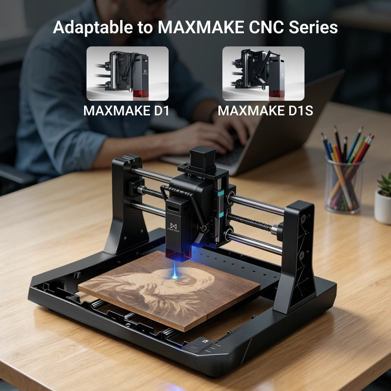 The MAXMAKE laser module is perfectly adaptable to the HiMill D1 and D1S desktop CNC series for versatile home workshop projects.