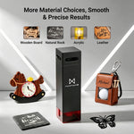 MAXMAKE laser module showcasing smooth and precise engraving results on various materials like wood, rock, acrylic, and leather.