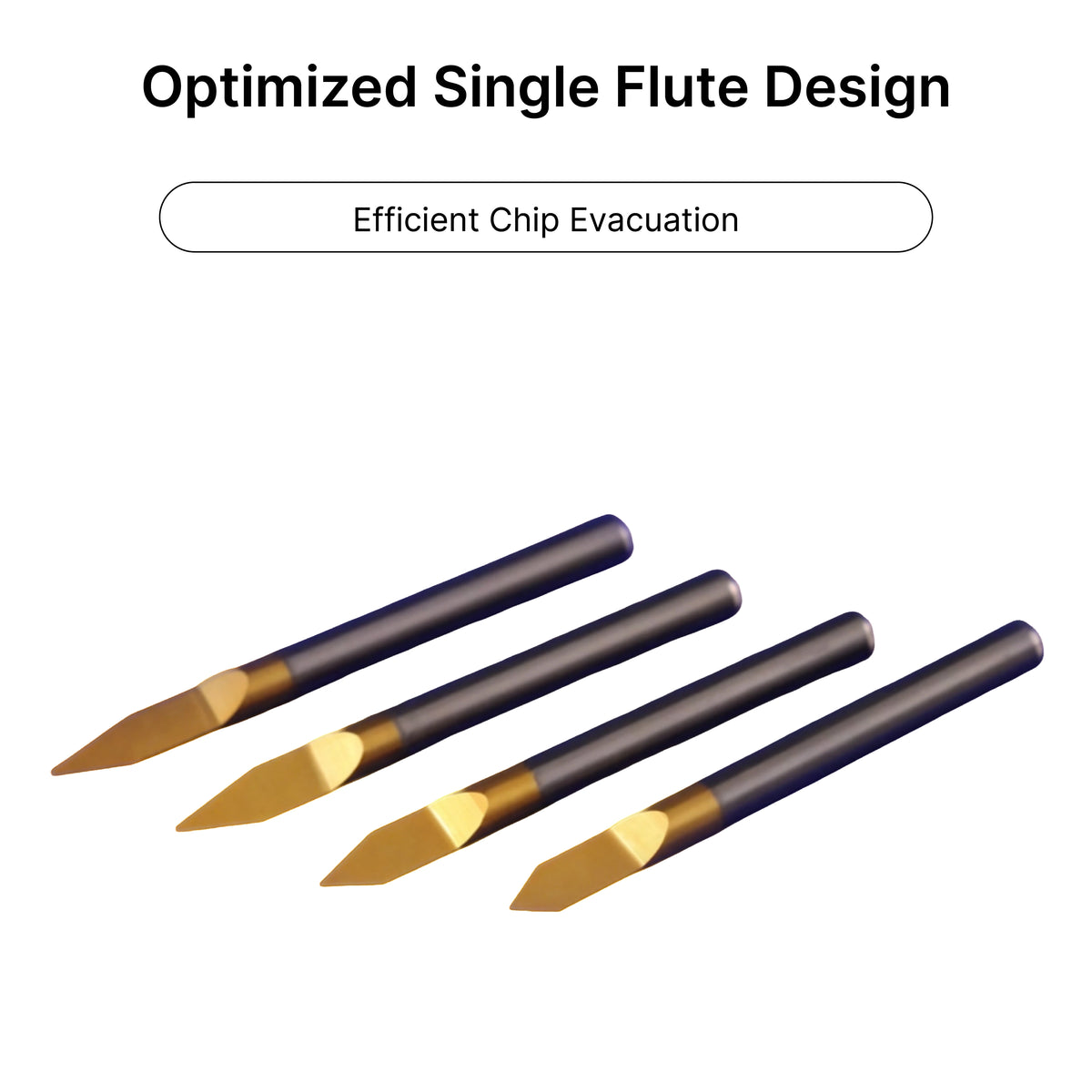 Optimized single flute design of the metal engraving bit, engineered for efficient chip evacuation during CNC routing.