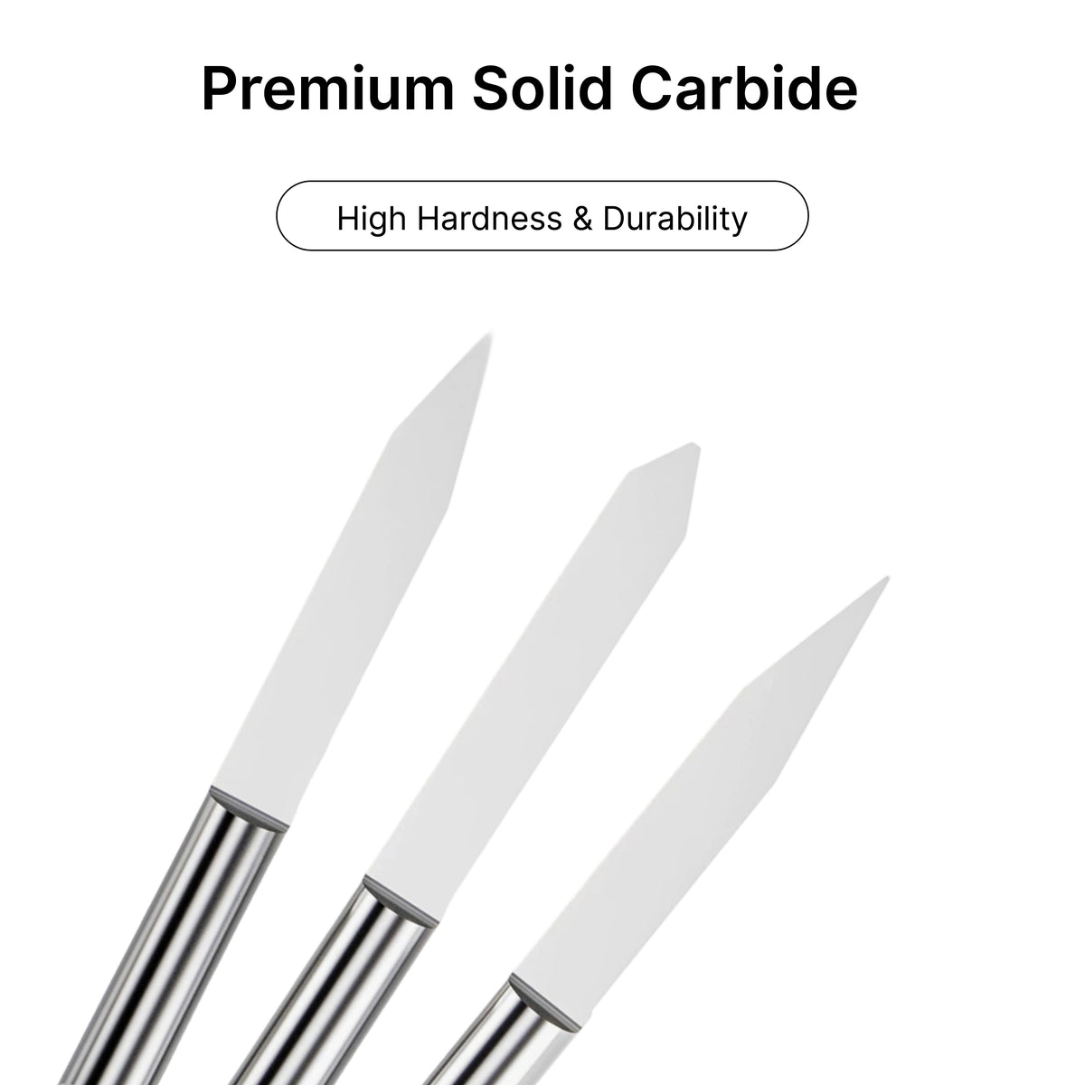Close-up of premium solid carbide engraving bits, featuring high hardness and durability for long-lasting performance.
