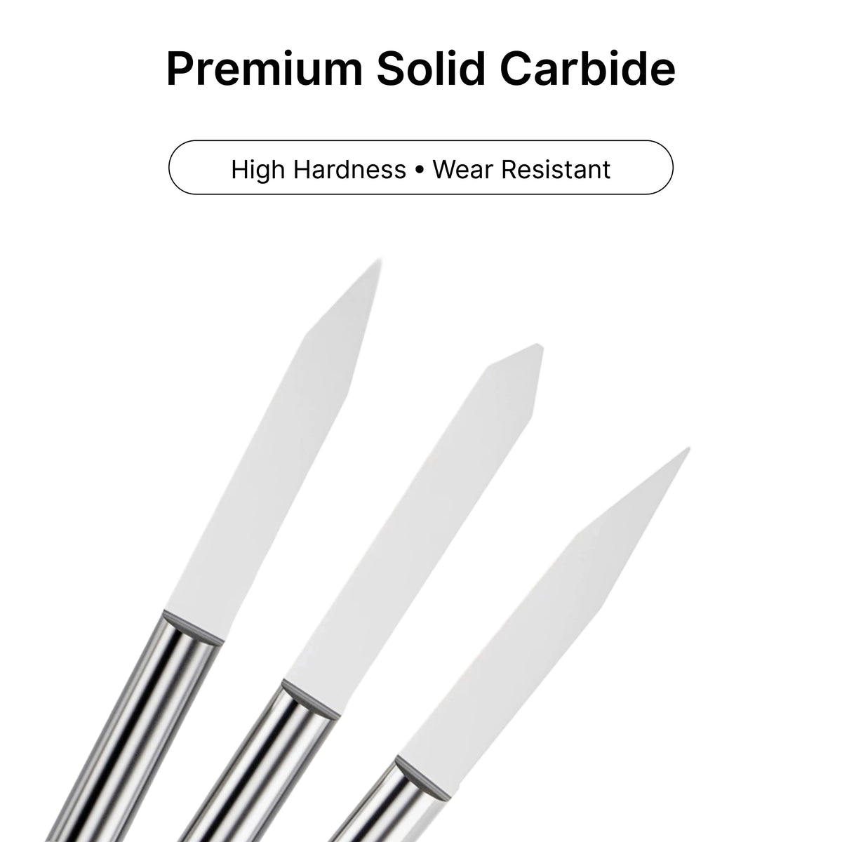 Close-up of premium solid carbide engraving bits, featuring high hardness and wear resistance for long-lasting performance.
