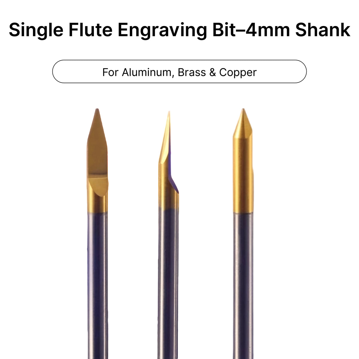 4mm shank single flute engraving bits, specifically designed for precision carving in non-ferrous metals like aluminum, brass, and copper.